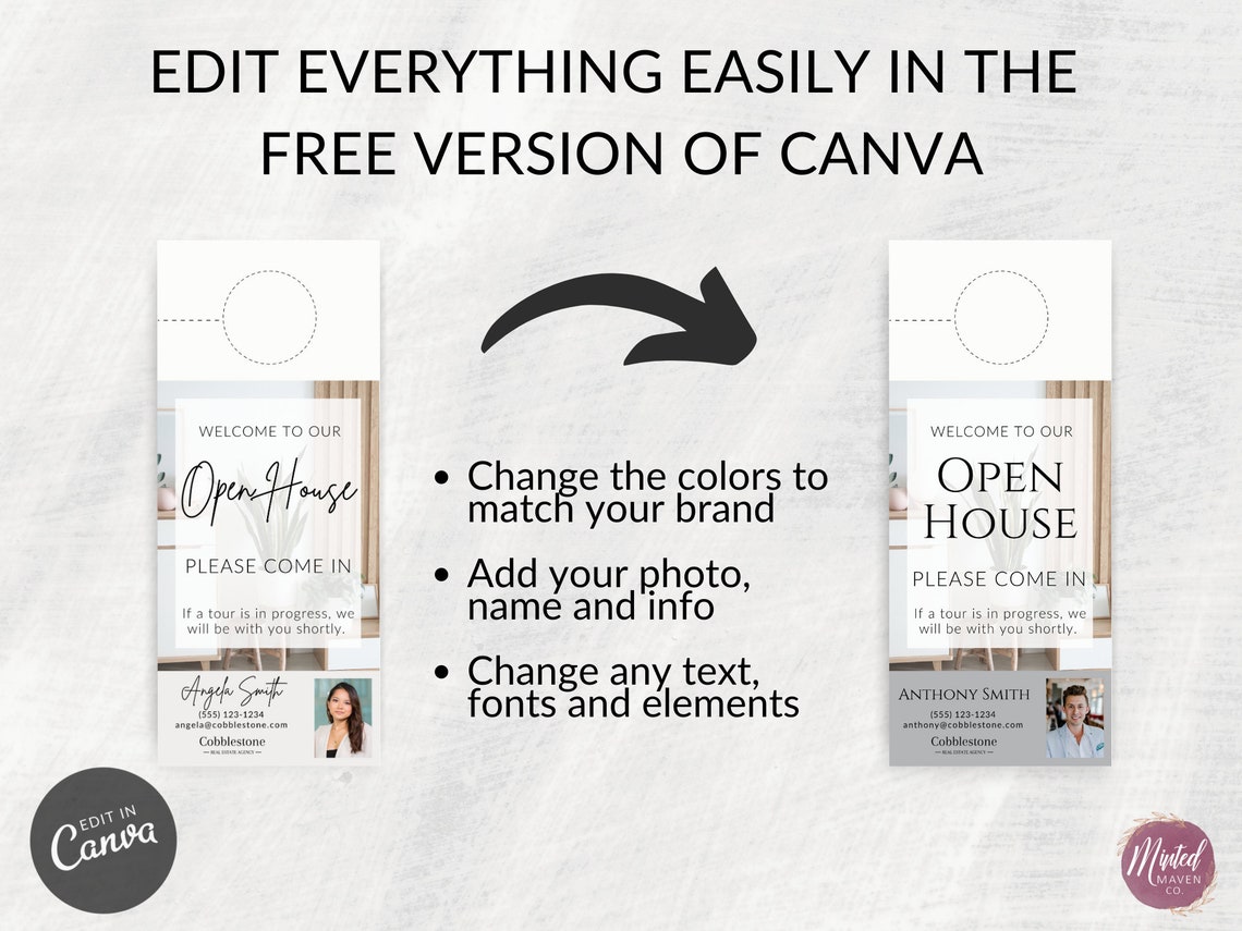 Real Estate Door Hanger Tag Template Design Real Estate Open Etsy