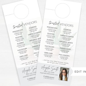Real Estate Trusted Vendor Door Hanger, Real Estate Vendor Door Tag, Real Estate Marketing, Real Estate Farming, Realtor Door Knocking