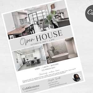 Modèle de Flyer de la journée portes ouvertes de l'immobilier, Marketing et image de marque de l'agent immobilier, Flyer de l'agent immobilier personnalisé de la maison ouverte, Flyer de la maison ouverte, Liste des agents immobiliers