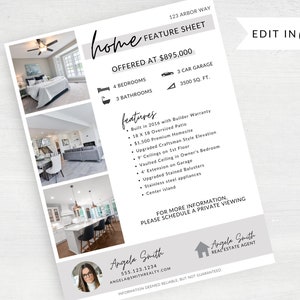 Real Estate Home Feature Sheet Flyer Template, Real Estate Marketing and Branding, For Sale Flyer, Open House Flyer, Real Estate Templates