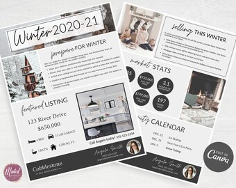 Modern Real Estate Winter Newsletter Template Design, Real Estate Flyer Marketing and Branding, Realtor Newsletter, Real Estate Printables
