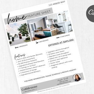 Real Estate Home Feature Sheet Flyer Template, Real Estate Marketing and Branding, For Sale Flyer, Open House Flyer
