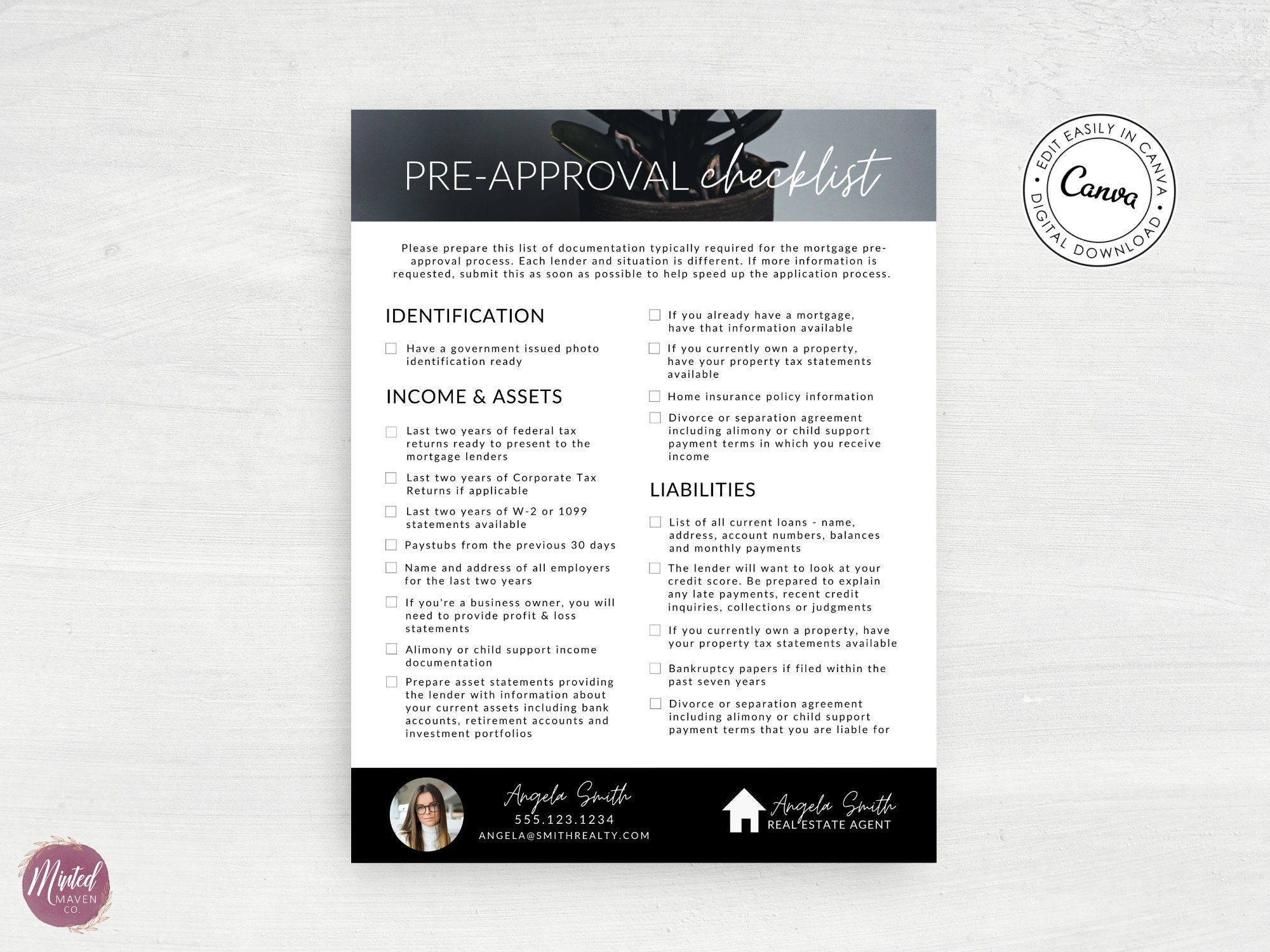 Mortgage Pre-approval Checklist Template for Realtors (digital Download ...