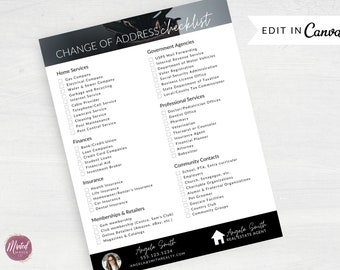 Real Estate Change of Address Checklist Template, Real Estate Marketing, Realtor Marketing and Branding, Real Estate Flyer