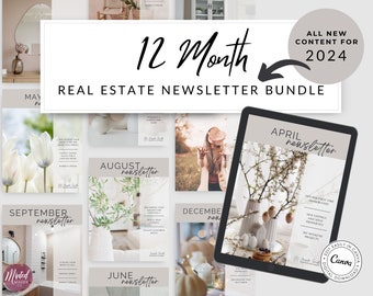 REAL ESTATE NEWSLETTER Template Bundle, 12 Month Real Estate Newsletter, Monthly Real Estate Newsletter, Newsletter Bundle Printable 2024