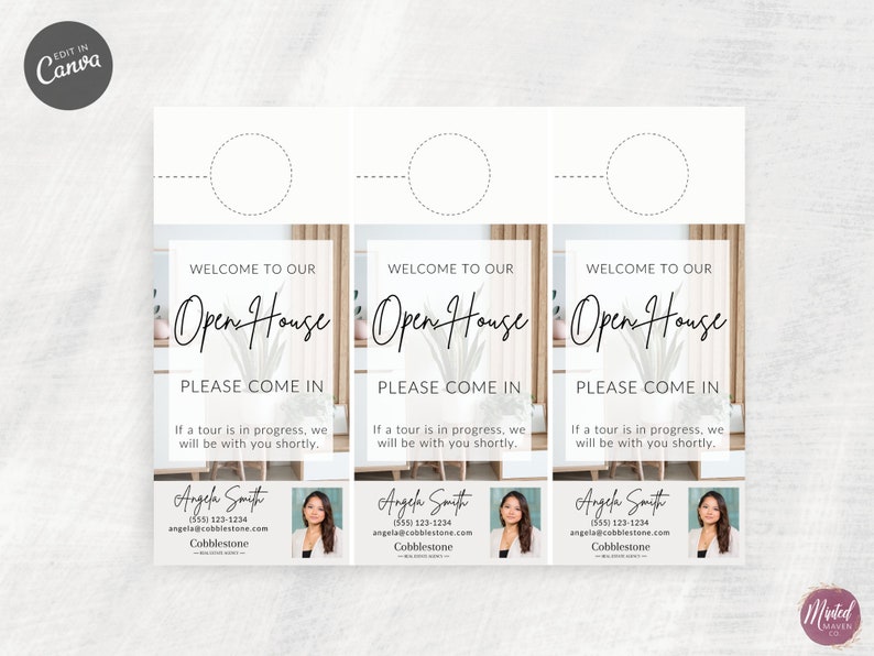 Real Estate Door Hanger Tag Template Design Real Estate Open Etsy