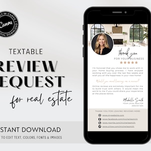 Demande d'avis client Carte texte | Modèle d'examen immobilier | Témoignage client | Modèles de marketing immobilier | Demande de recommandation