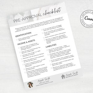 Pre Approval Checklist, Mortgage Checklist, Real Estate Agent Checklist, Real Estate Checklist Template, Real Estate Checklist