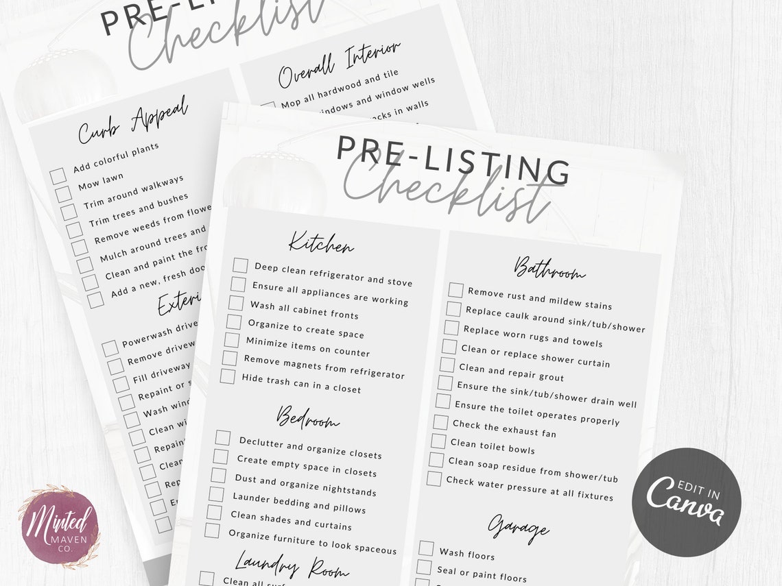 Real Estate Pre-Listing Checklist Template for Sellers Real | Etsy