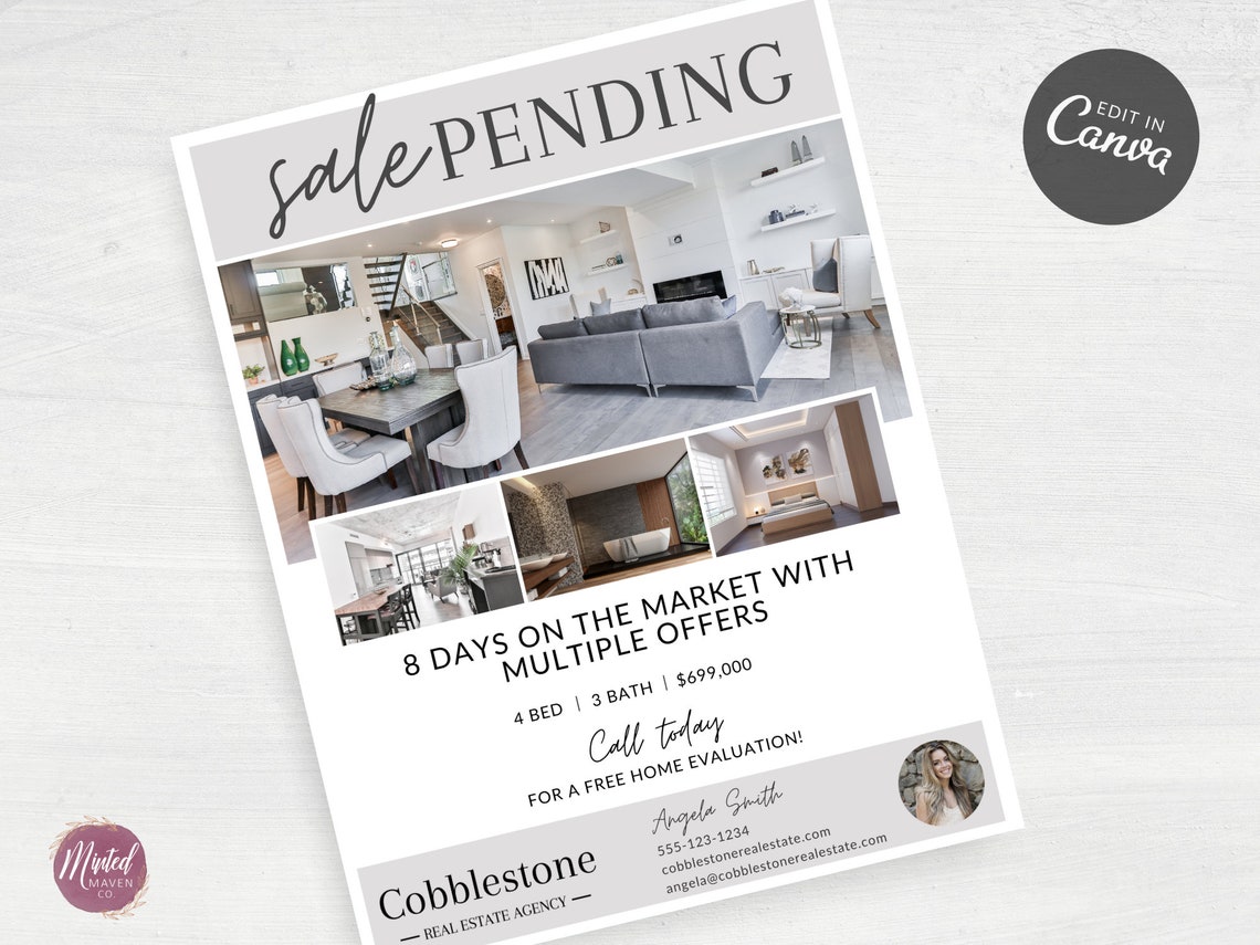 Real Estate Sale Pending Flyer Template Realtor Marketing and Etsy