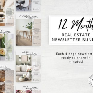 REAL ESTATE NEWSLETTER Template Bundle, 12 Month Real Estate Newsletter, Monthly Real Estate Newsletter, Newsletter Bundle Printable