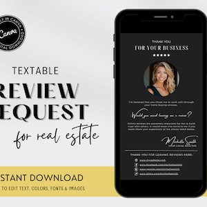 Demande d'avis client Carte texte | Modèle d'examen immobilier | Témoignage client | Modèles de marketing immobilier | Demande de recommandation