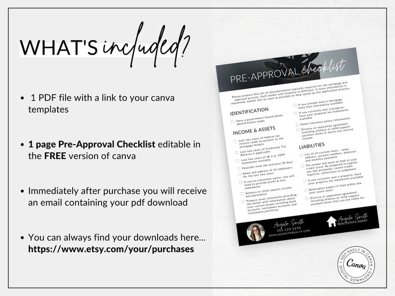 Mortgage Pre-approval Checklist Template for Realtors (digital Download ...