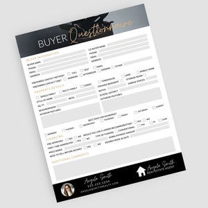 Buyer Questionnaire, Buyer Survey Questionnaire, Real Estate Marketing, Realtor Canva Templates, Realtor Buyer Questionnaire