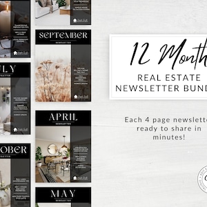 REAL ESTATE NEWSLETTER Template Bundle, 12 Month Real Estate Newsletter, Monthly Real Estate Newsletter, Newsletter Bundle Printable