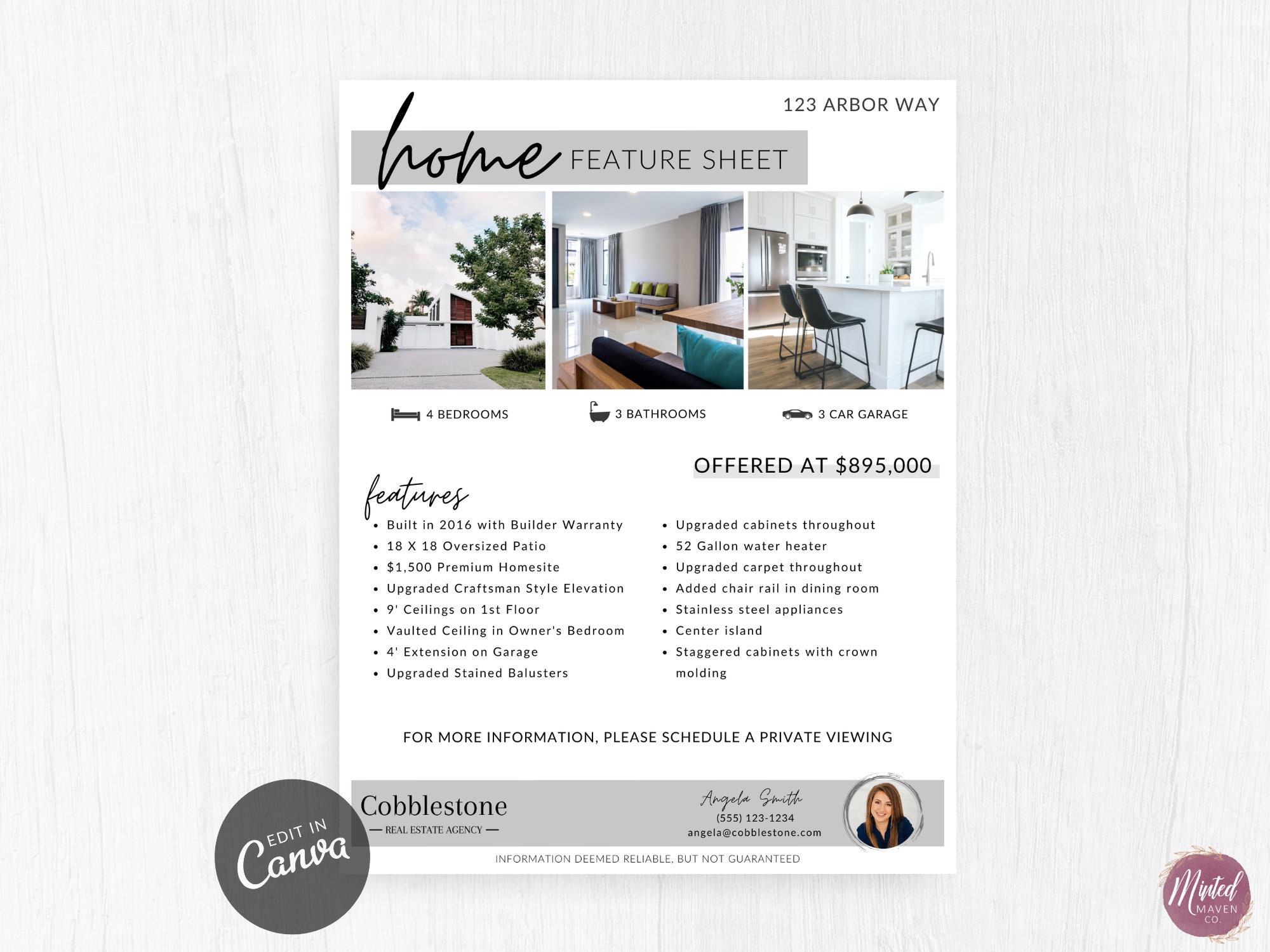Real Estate Home Feature Sheet Flyer Template Real Estate Etsy Canada