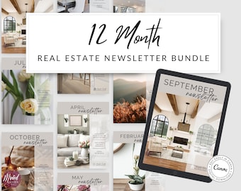 REAL ESTATE NEWSLETTER Template Bundle, 12 Month Real Estate Newsletter, Monthly Real Estate Newsletter, Newsletter Bundle Printable