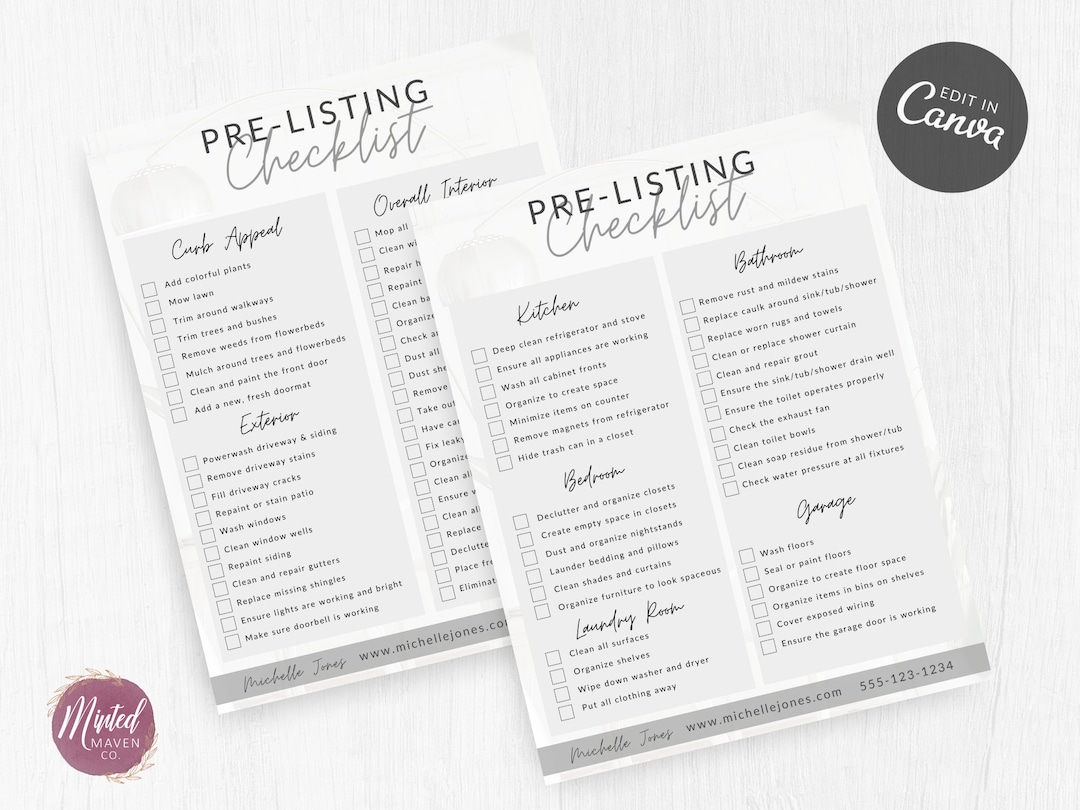 Real Estate Pre-listing Checklist Template for Sellers, Real Estate ...