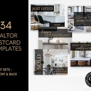 17 makelaarspostkaartensets - onroerend goed ansichtkaarten, vastgoedmarketing, makelaarsmarketing, ansichtkaarten, open huis ansichtkaarten, Canva, PC002