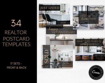 17 Realtor Post Card Sets - Real Estate Postcards, Real Estate Marketing, Realtor Marketing, Postcards, Open House Postcards, Canva, PC002