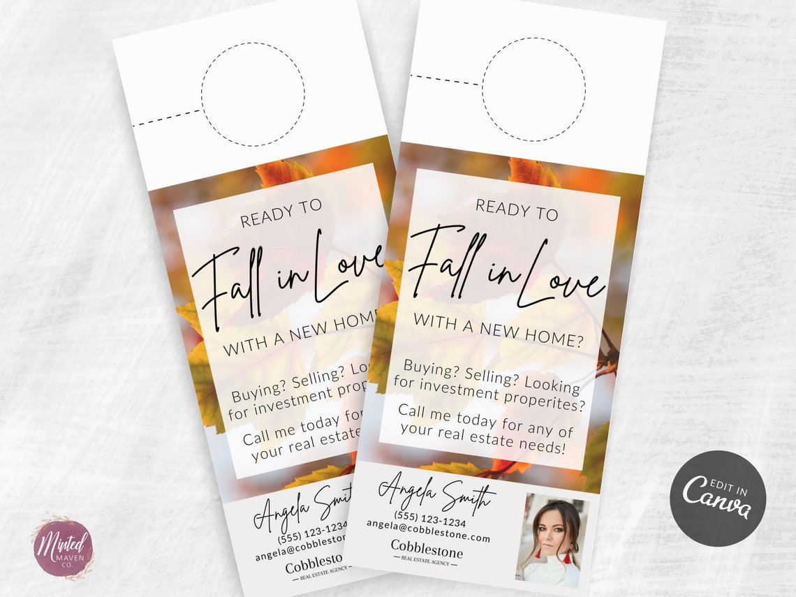 Real Estate Door Hanger Tag Template Design Real Estate Fall Etsy