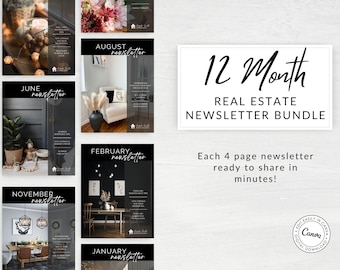 REAL ESTATE NEWSLETTER Template Bundle, 12 Month Real Estate Newsletter, Monthly Real Estate Newsletter, Newsletter Bundle Printable