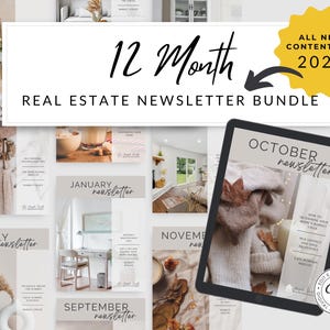 REAL ESTATE NEWSLETTER Template Bundle, 12 Month Real Estate Newsletter, Monthly Real Estate Newsletter, Newsletter Bundle Printable 2025