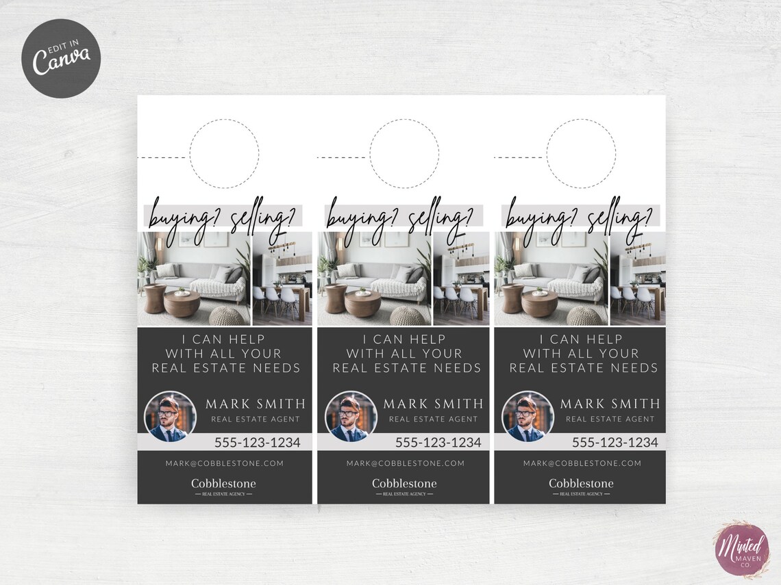 Real Estate Door Hanger Tag Template Design Real Estate Etsy
