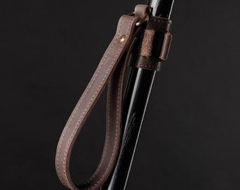 Correa para bastón de senderismo - 1 abrazadera - Marrón oscuro - Universal - Cuero grueso