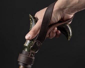 Walking Stick Wrist Cord - Clamp Dark Brown Walking Cane Wrist Strap - Universal