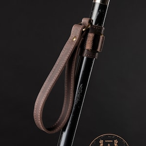 Walking Stick Wrist Cord - 1 Clamp Dark Brown Walking Cane Wrist Strap - Universal - Thicker Leather