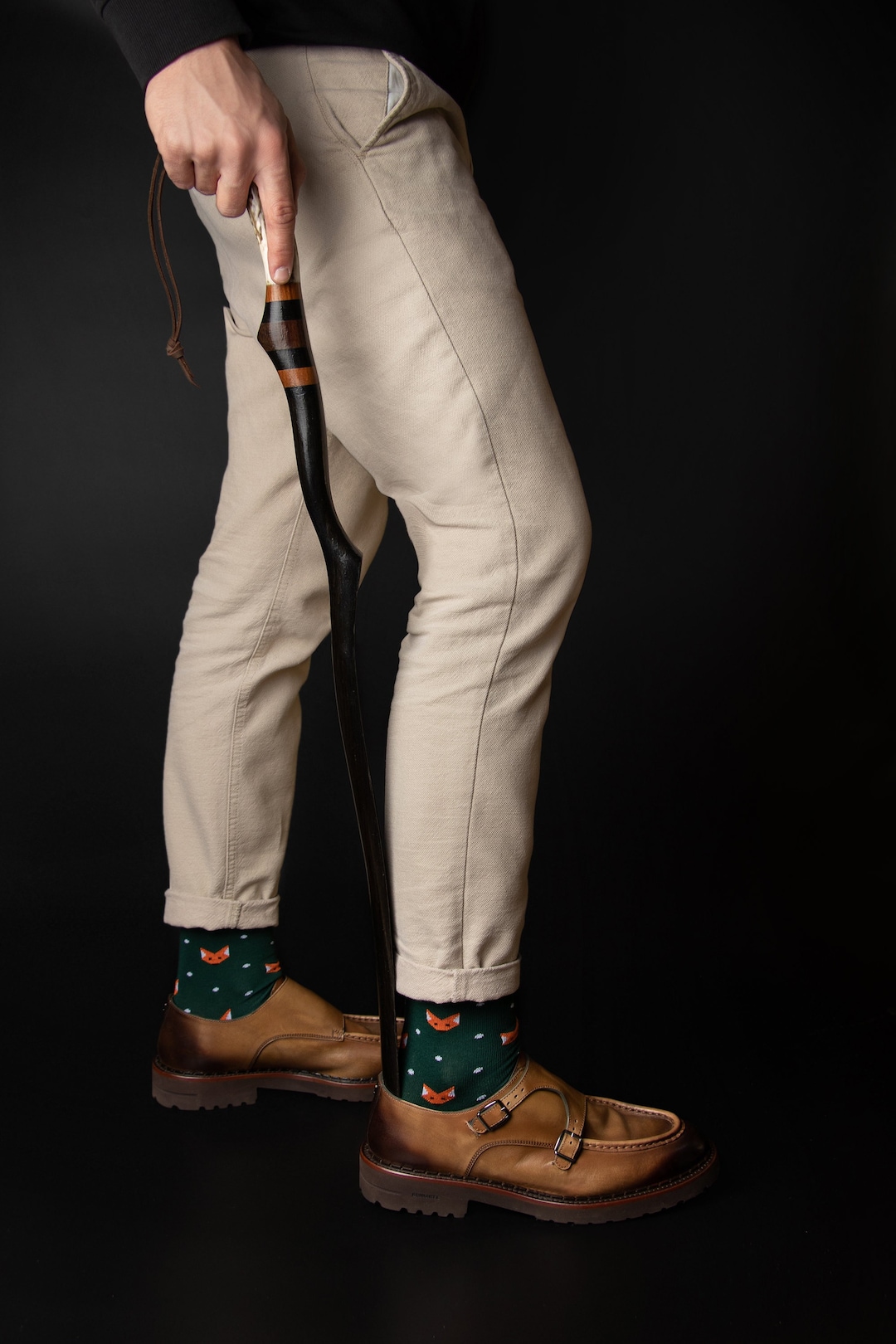 Exclusive Shoehorn Long Handle Horn Exotic Wood Shoehorn Large Vintage