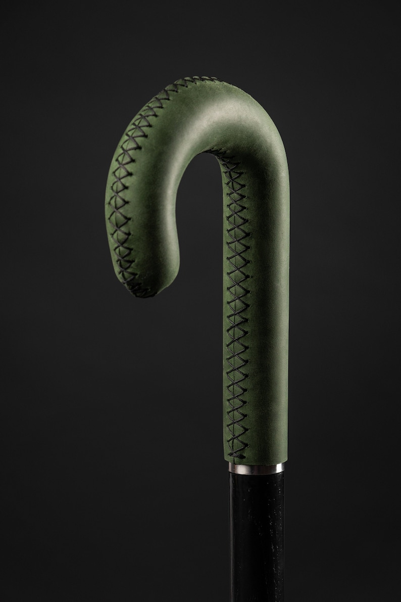 Crook Khaki Walking Stick Leather Handle Classic Walking Cane Etsy