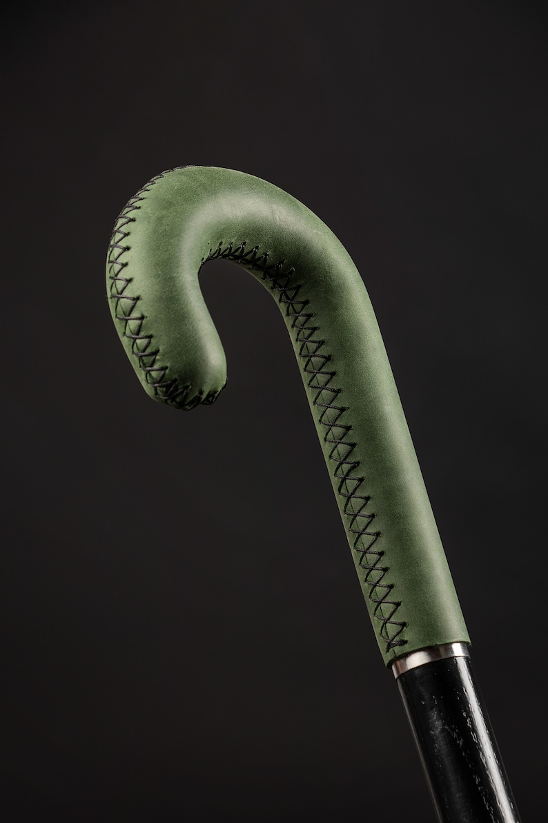 Crook Khaki Walking Stick Leather Handle Classic Walking Cane Etsy