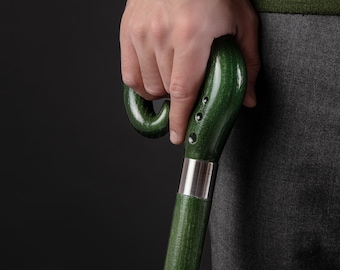 Artisan Walking Cane for Men - Color Green, Designer Walking Stick