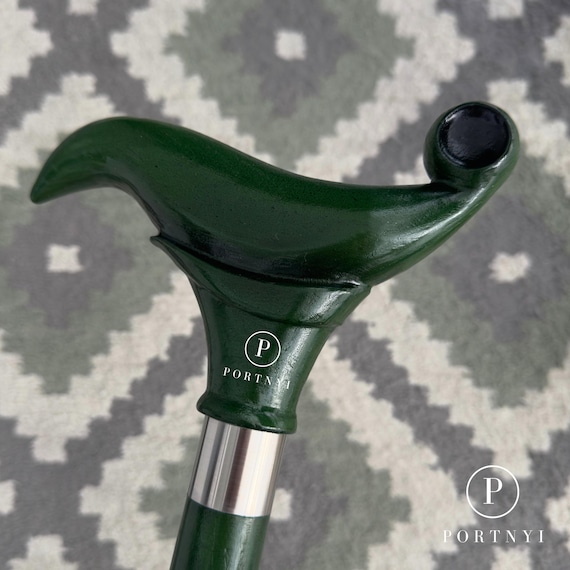 Unisex Green Derby Handle Walking Stick, Topaz Walking Cane, Vintage canes Ladies Canes and Walking Sticks
