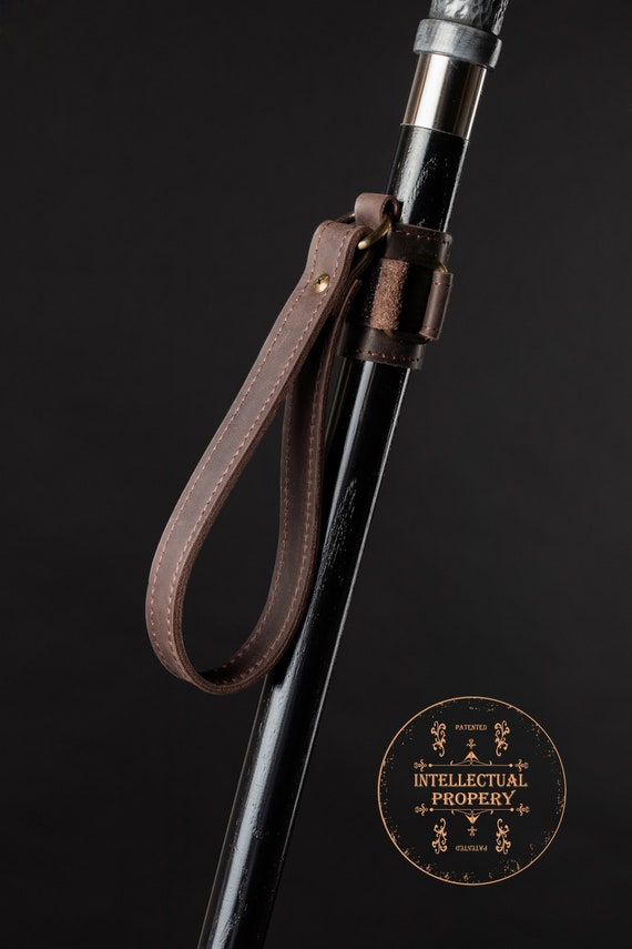 Walking Stick Wrist Cord - 1 Clamp Dark Brown Walking Cane Wrist Strap - Universal - Thicker Leather