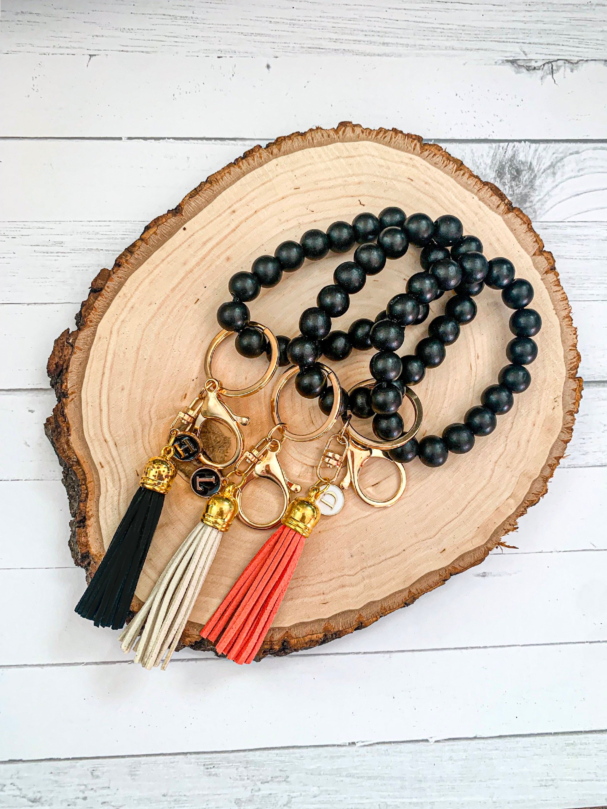 Wood Bead Keychain Wooden Bangle Key Chain Large Bead Etsy