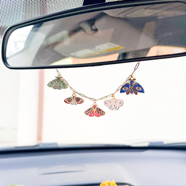 Ciondolo per auto a forma di falena / Ornamento per specchietto retrovisore / Decorazione celeste per auto / Regalo per auto nuova / Accessorio per auto fatto a mano / Gancio per auto naturale