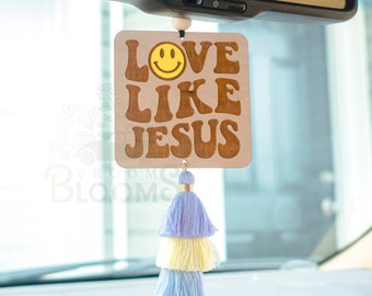JESUS CAR CHARM | Christian Car Charm | Mirror Hanger | Car Accessories | Rear View Mirror Hanger with Tassel | Christian Gifts