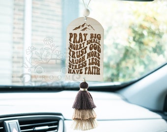 PRAY CAR CHARM | Car Charm | Rear View Mirror Charm | Car Accessories | Rear View Mirror Hanger with Tassel | Pray Big Worry Small Trust God