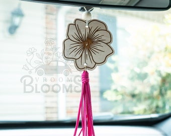 HIBISCUS car charm| Rearview Charm | Car Accessories | Rearview Mirror Hanger with Tassel | Island Car Charm | Wooden Beach Car charm