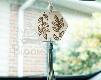 IVY CAR CHARM| Rearview Charm | Car Accessories | Rearview Mirror Hanger with Tassel | Botanical Car Charm | Wooden Car Charm