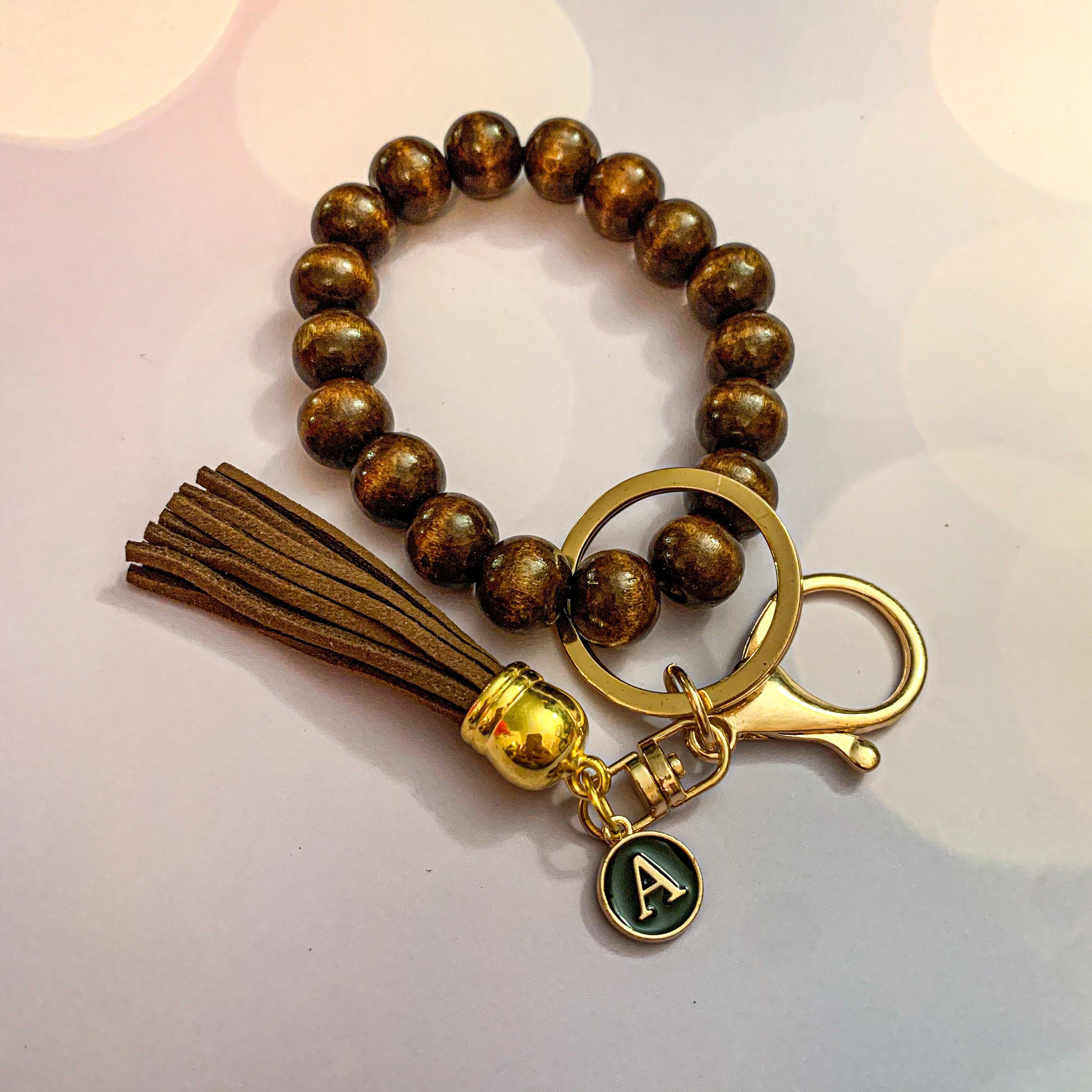 Wood Bead Keychain Bracelet Wooden Bangle Key Chain Large Etsy