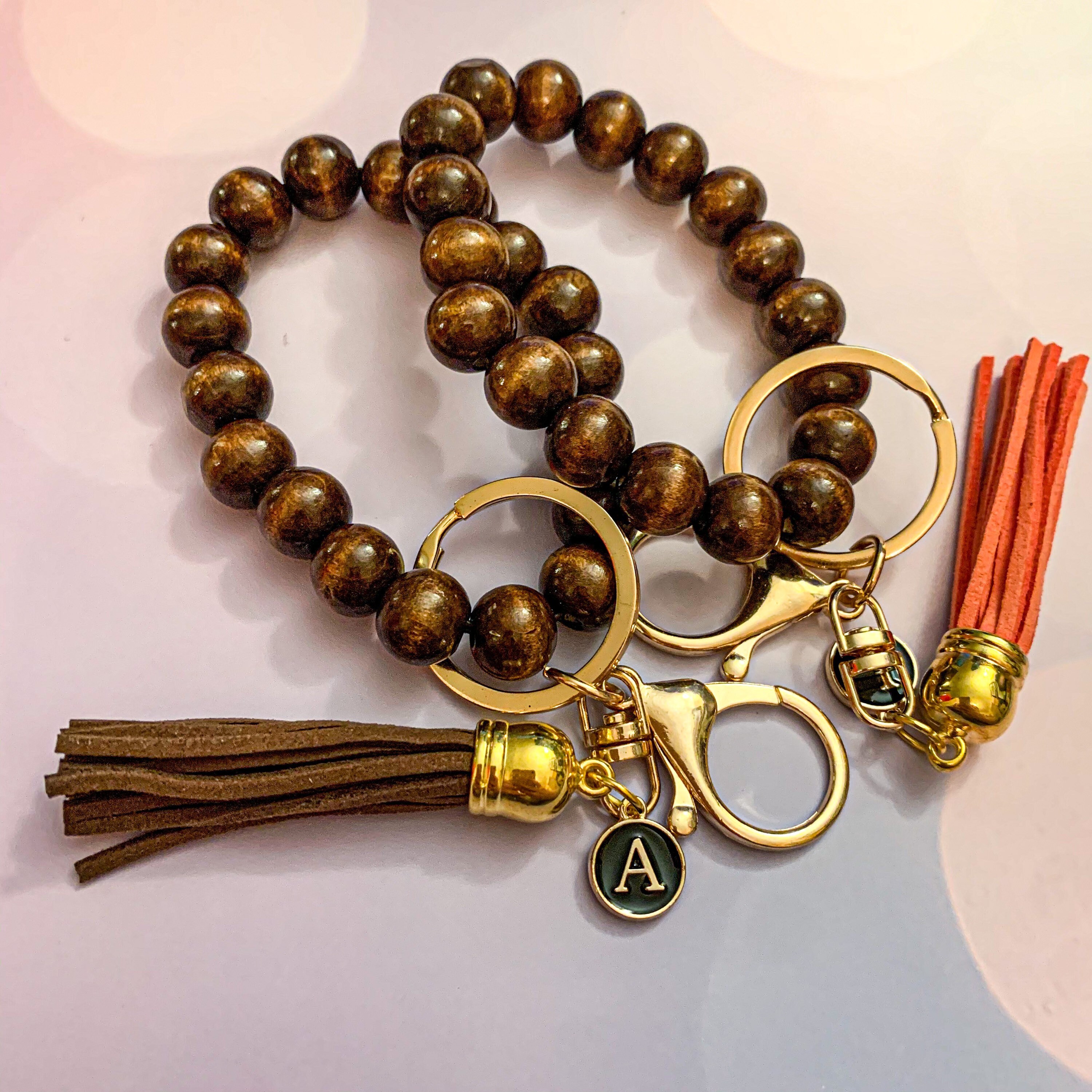 Wood Bead Keychain Bracelet Wooden Bangle Key Chain Large Etsy