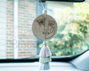 BUTTERFLY LINE ART car Charm | Rearview Mirror Charm | Car Accessories | Rearview Mirror Hanger with Tassel | Abstract Art Car Charm