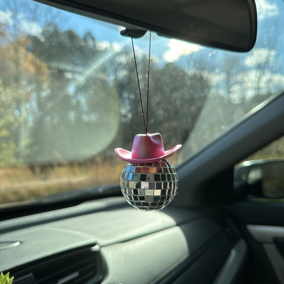 2 PCS Pink Disco Ball Cowboy Hat Car Accessory, Disco Ball Car Accessory, Car  Disco Ball, Disco Car Charm, Pink Car Accessories for Women, Mini Disco Ball  for Car, Disco Ball Car