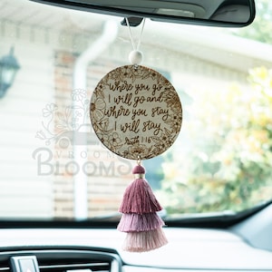 CHRISTIAN CAR CHARM | Rear View Mirror Charm | Car Accessories | Rear View Mirror Hanger with Tassel | Where You Go I Will Go Car Charm