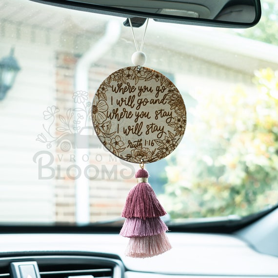 CHRISTIAN CAR CHARM | Rear View Mirror Charm | Car Accessories | Rear View  Mirror Hanger with Tassel | Where You Go I Will Go Car Charm