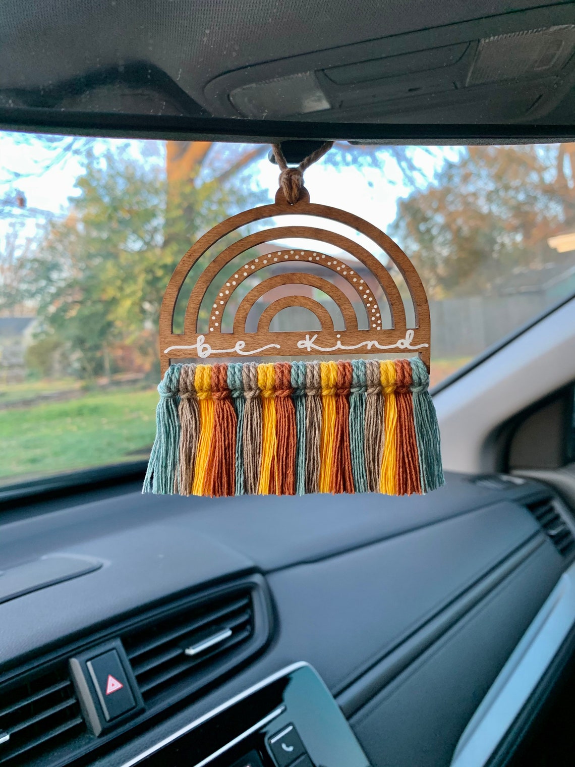 RAINBOW CAR CHARM Car Accessories Macrame Be Kind Rainbow